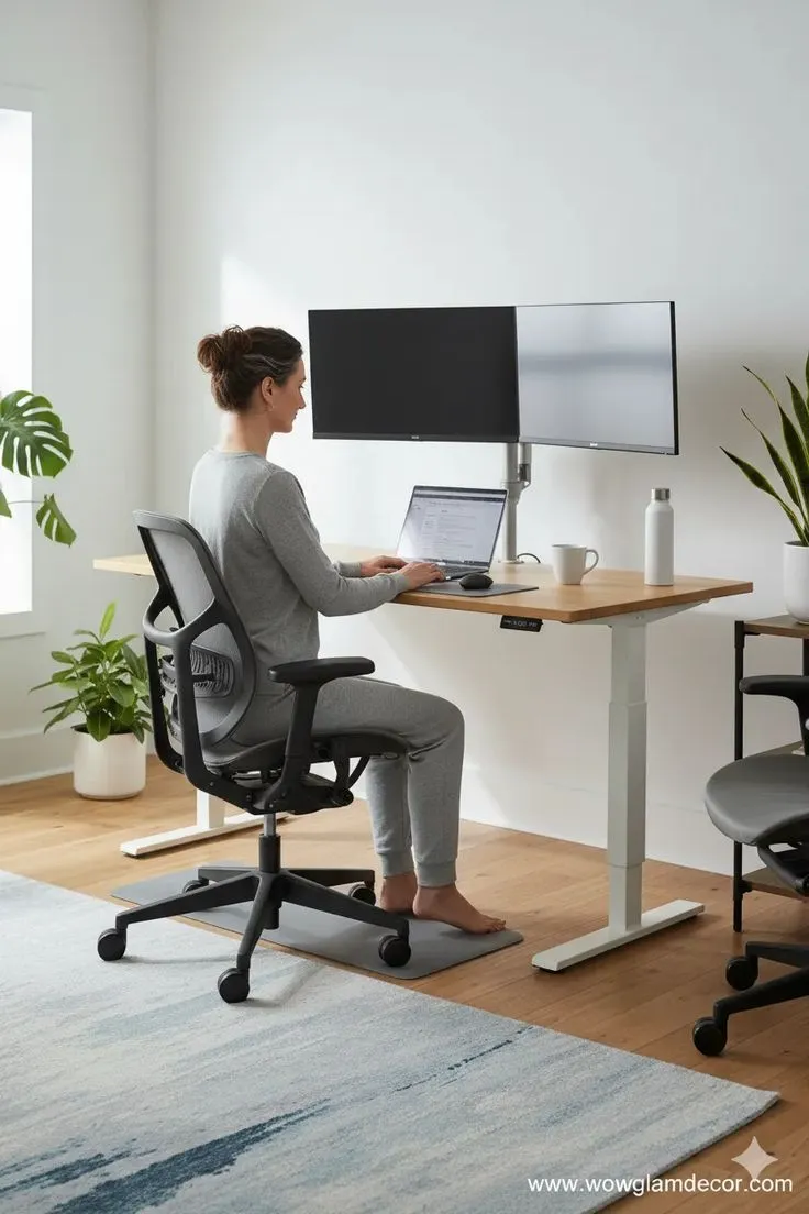 Full desk setup with ergonomic chair and dual monitors