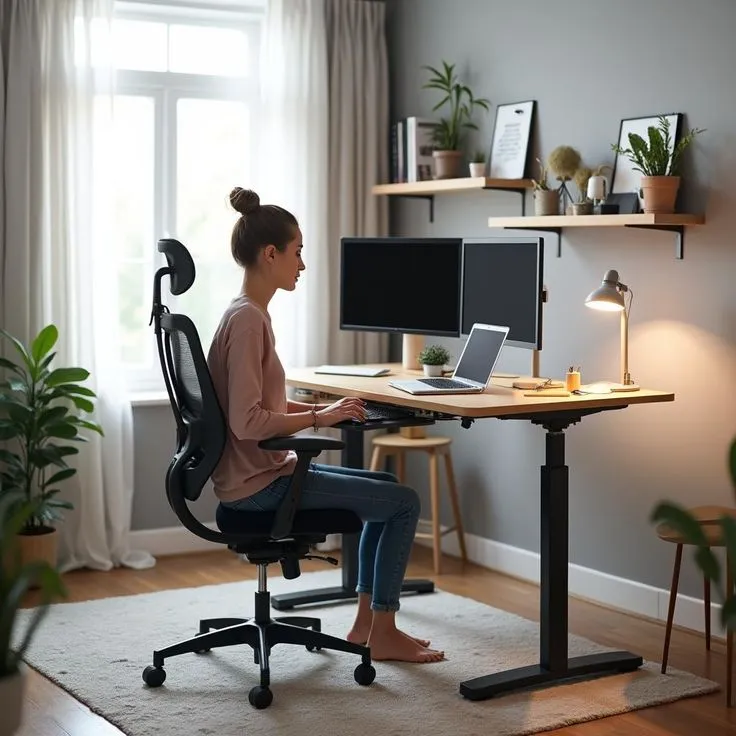Desk arrangement with monitor and task lighting