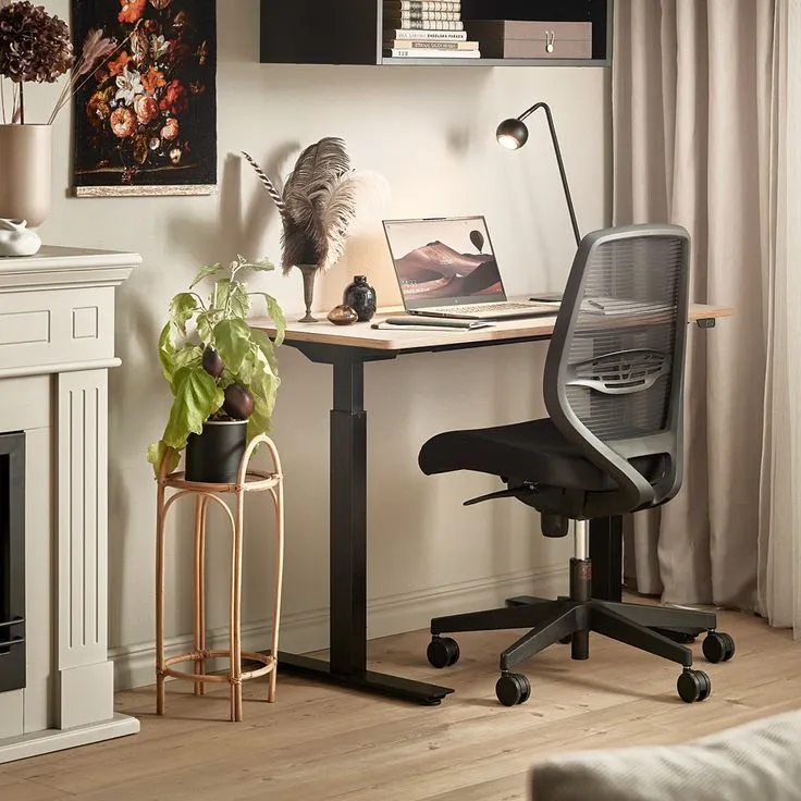 Warm home workspace with desk and natural daylight